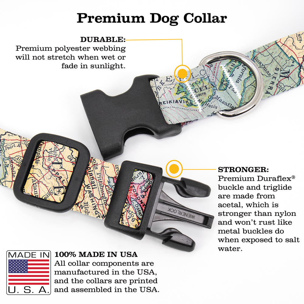 Map Dog Collar - Made in USA