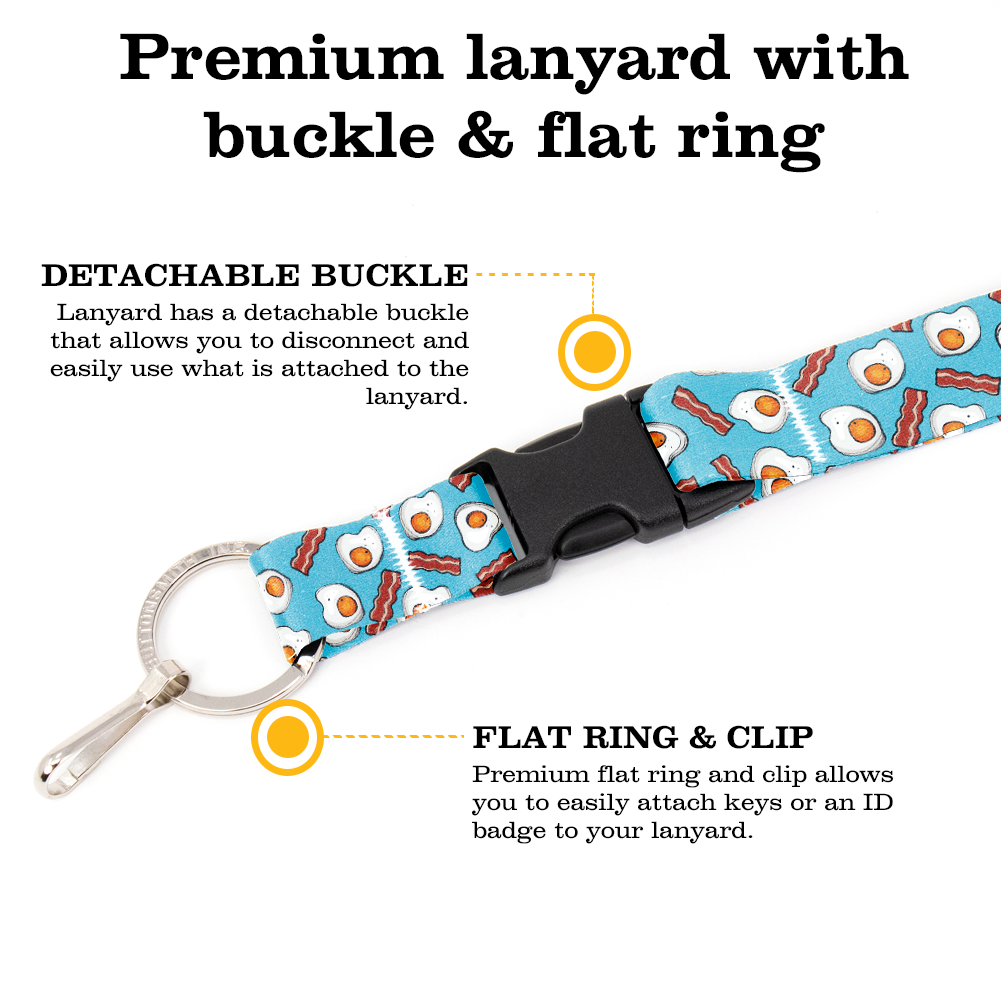 Bacon and Eggs Breakaway Lanyard - with Buckle and Flat Ring - Made in the USA