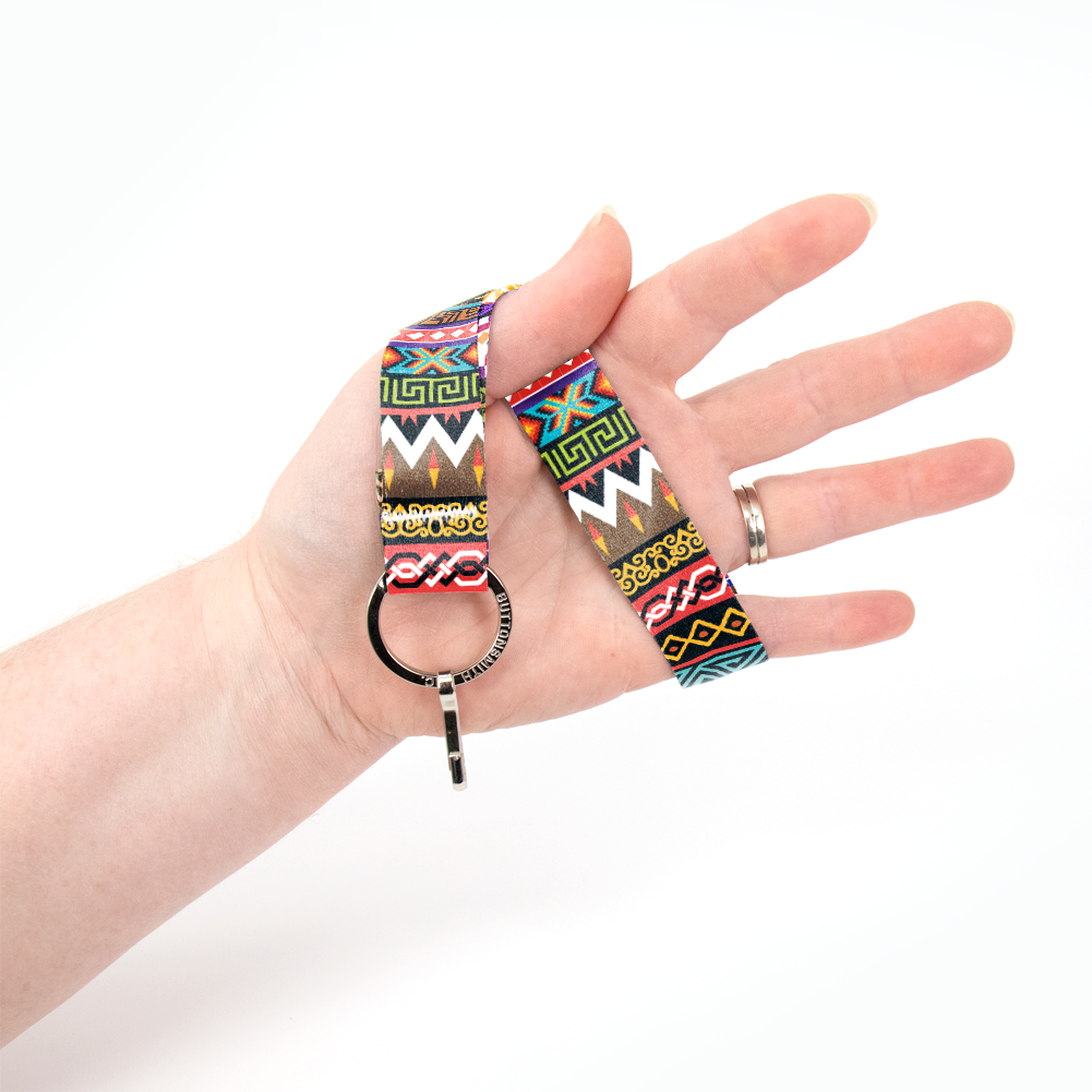 Multicultural Wristlet Lanyard - Short Length with Flat Key Ring and Clip - Made in the USA