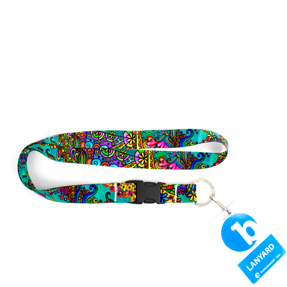 Watercolor Doodles Premium Lanyard - with Buckle and Flat Ring - Made in the USA