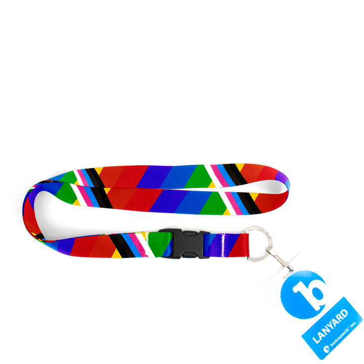 Rainbow Plus Pride Premium Lanyard - with Buckle and Flat Ring - Made in the USA