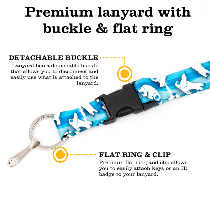 Dancing Yeti Premium Lanyard - with Buckle and Flat Ring - Made in the USA