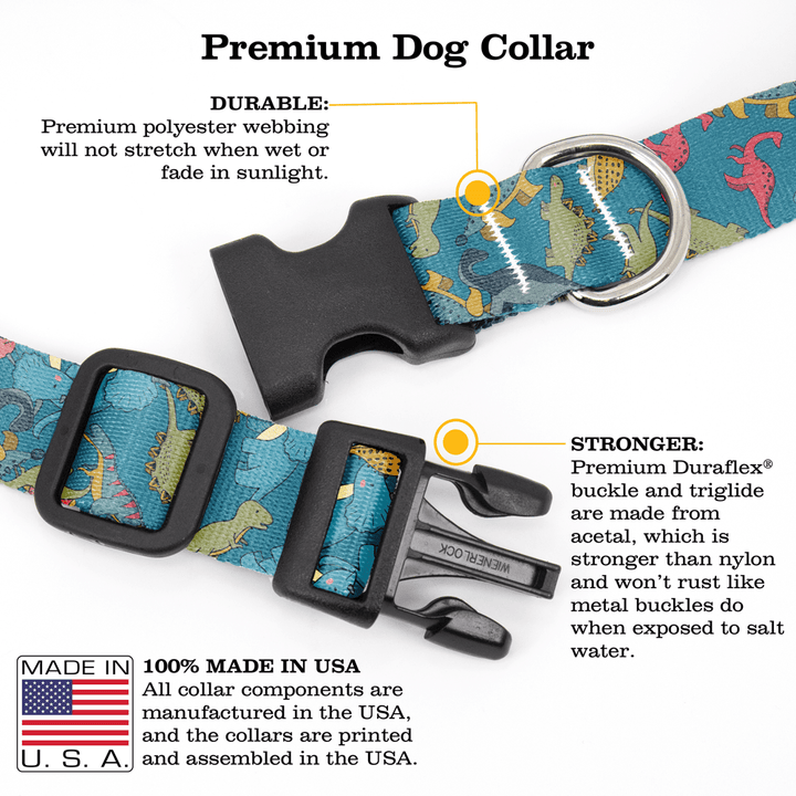 Dinosaurs Blue Dog Collar - Made in USA