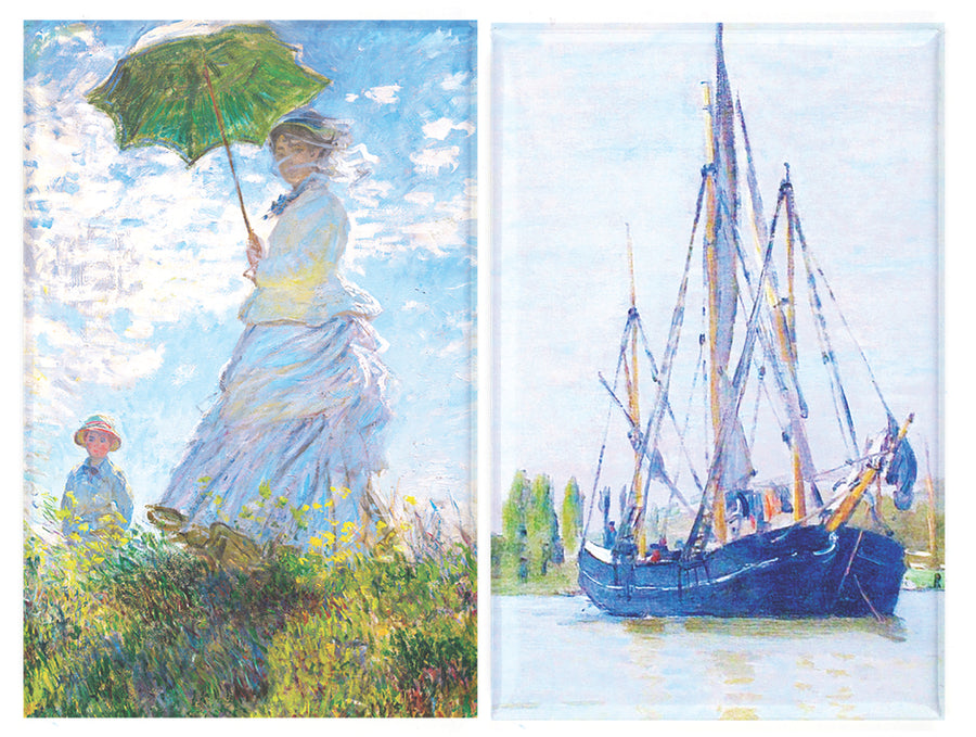 Buttonsmith® Claude Monet Parasol & Sailboat Refrigerator Magnet Set - Made in the USA - Buttonsmith Inc.