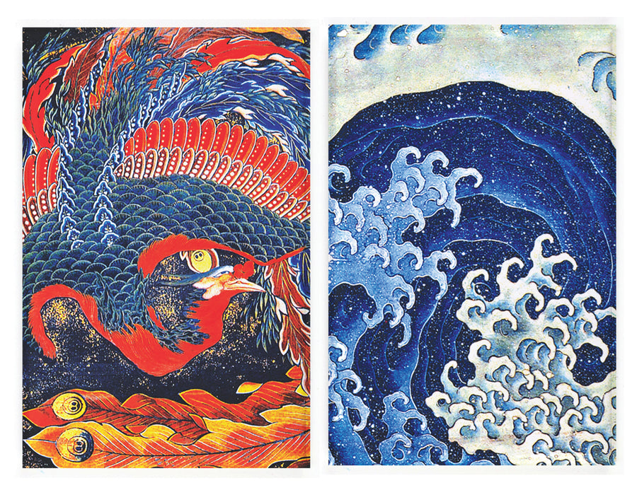 Buttonsmith® Hokusai Pheonix & Wave Rectagular Refrigerator Magnet Set of 2 - Made in the USA - Buttonsmith Inc.