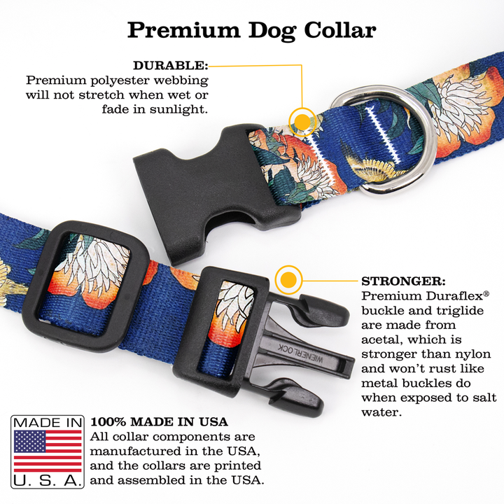 Hokusai Canary and Peony Dog Collar - Made in USA