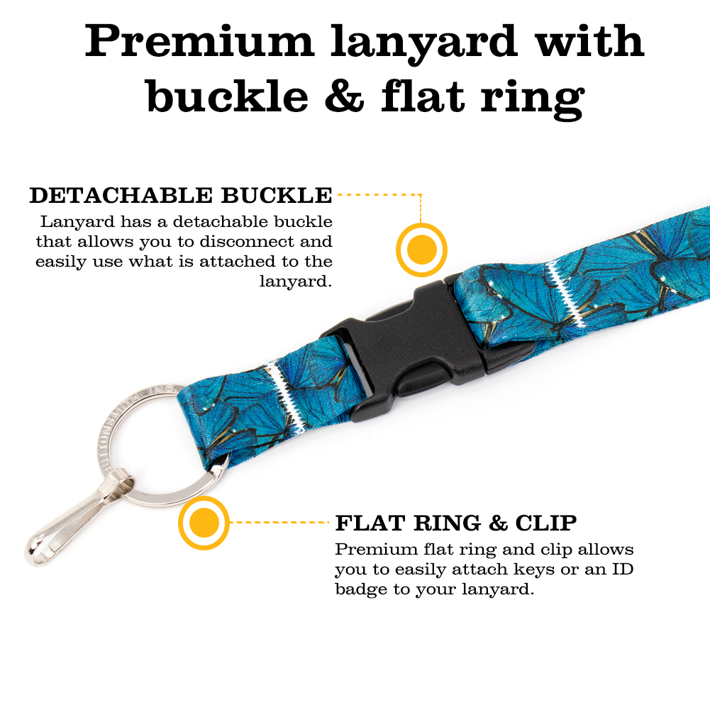 Blue Morpho Breakaway Lanyard - with Buckle and Flat Ring - Made in the USA