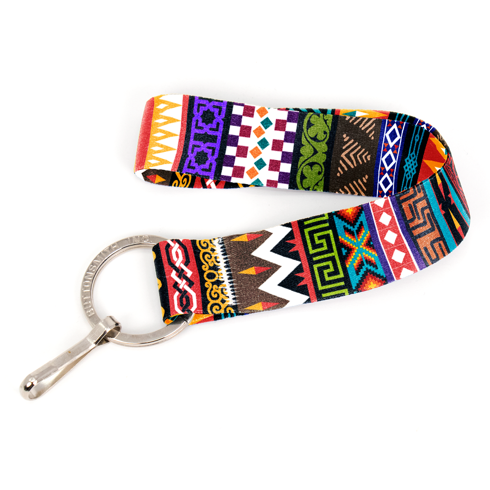 Multicultural Wristlet Lanyard - Short Length with Flat Key Ring and Clip - Made in the USA