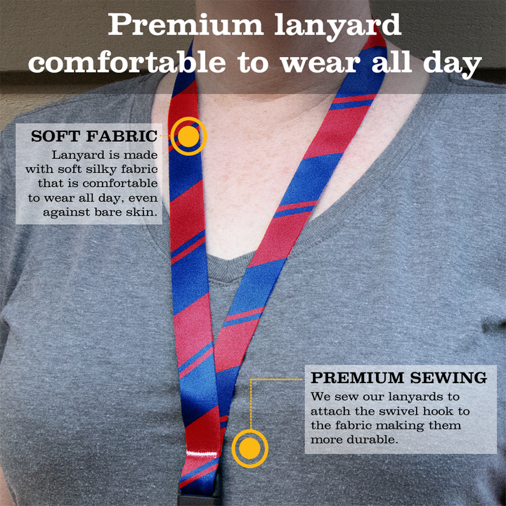 Blue Red Stripes Breakaway Lanyard - with Buckle and Flat Ring - Made in the USA