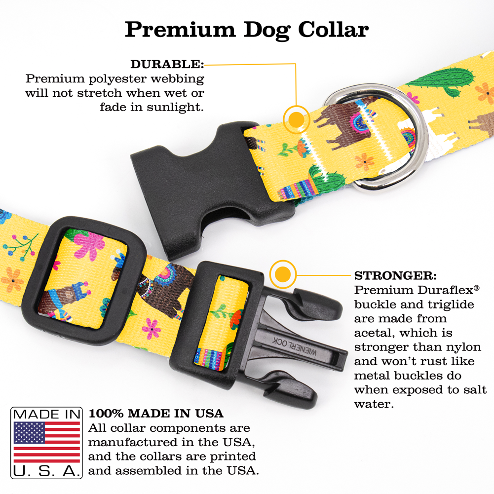 Llama Rama Yellow Dog Collar - Made in USA