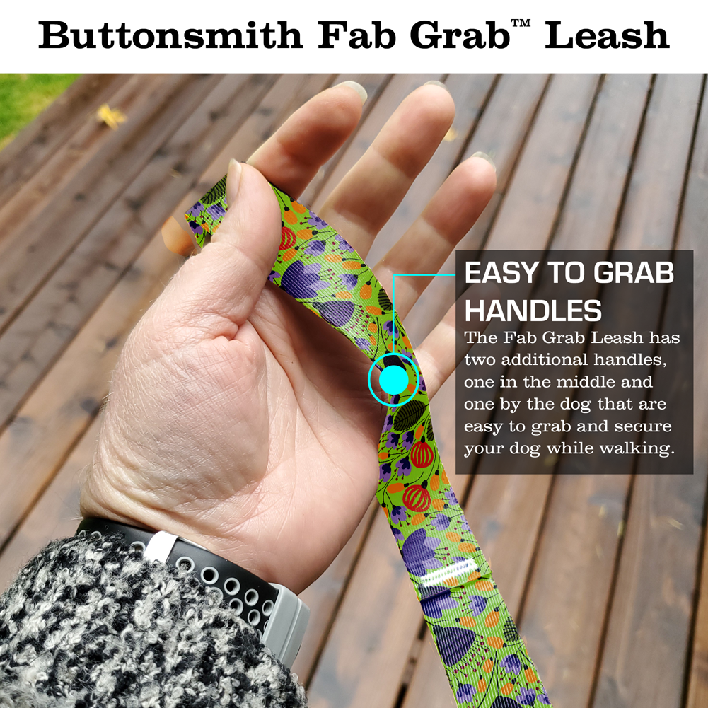 Green & Purple Flowers Fab Grab Leash - Made in USA