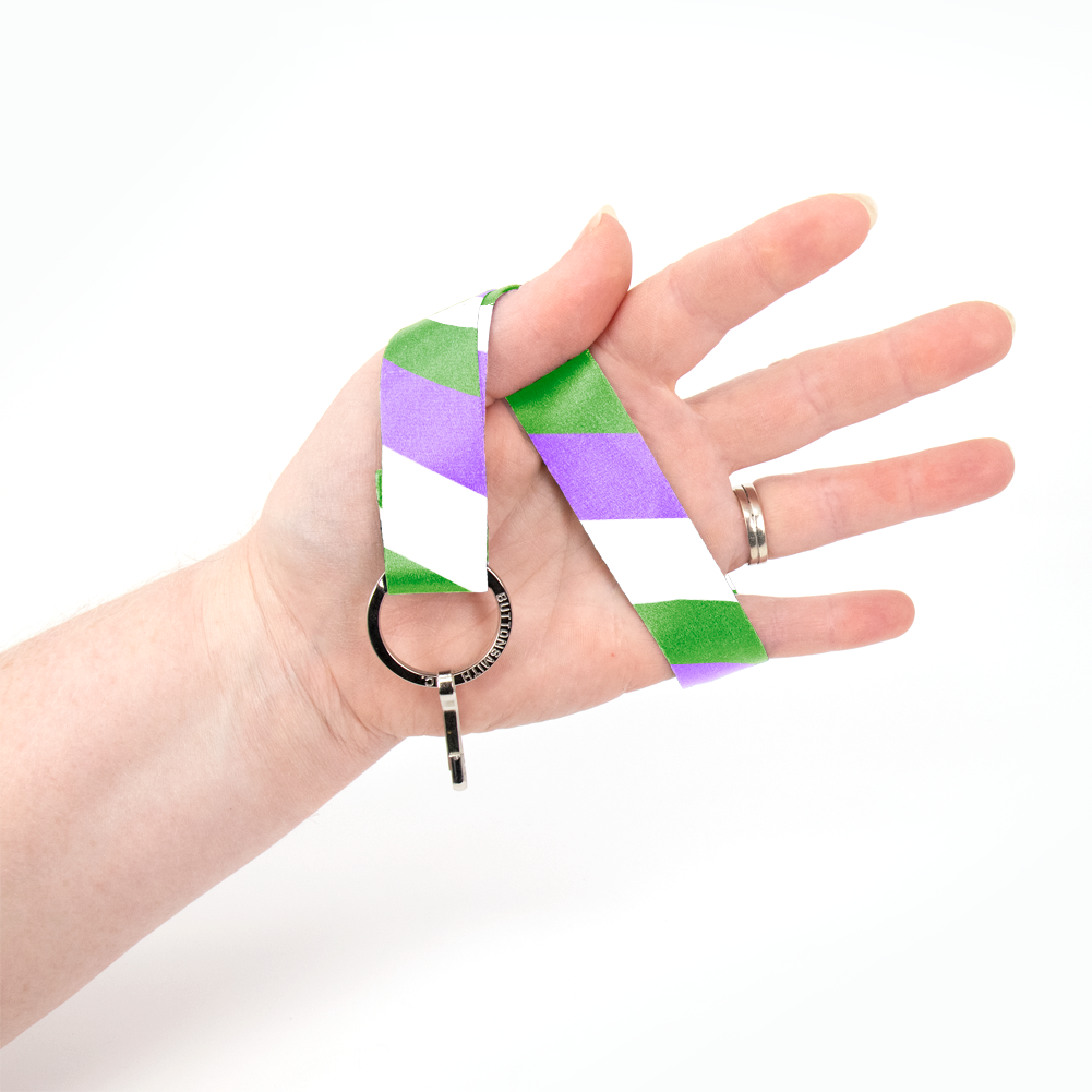 Gender Queer Pride Wristlet Lanyard - Short Length with Flat Key Ring and Clip - Made in the USA