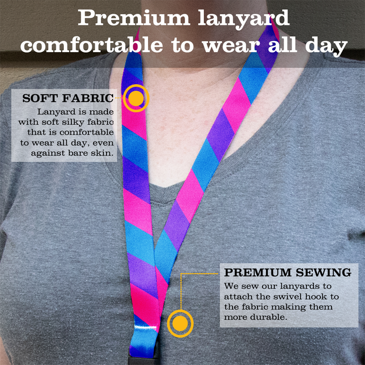 Bisexual Pride Premium Lanyard - with Buckle and Flat Ring - Made in the USA