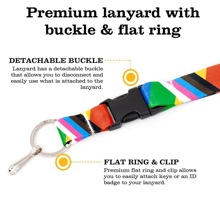 Rainbow Plus Pride Breakaway Lanyard - with Buckle and Flat Ring - Made in the USA