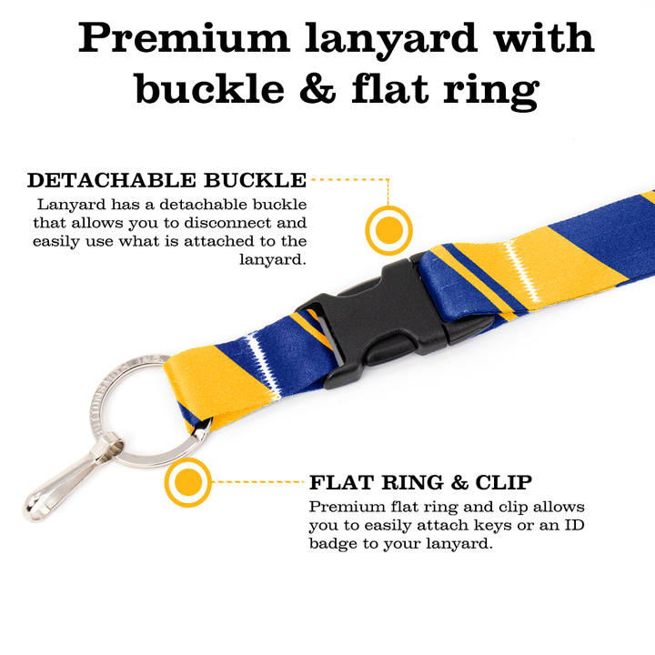 Blue Yellow Stripes Breakaway Lanyard - with Buckle and Flat Ring - Made in the USA