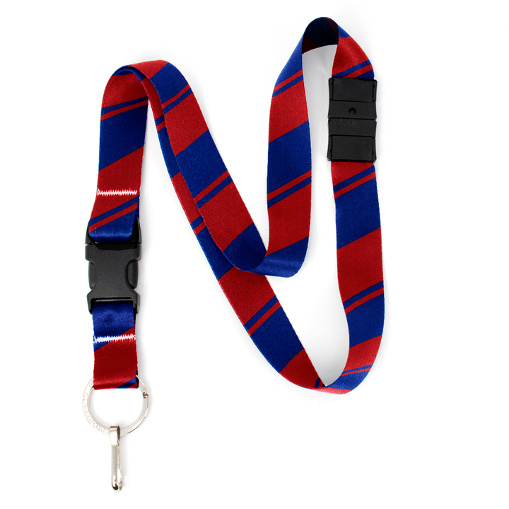 Blue Red Stripes Breakaway Lanyard - with Buckle and Flat Ring - Made in the USA