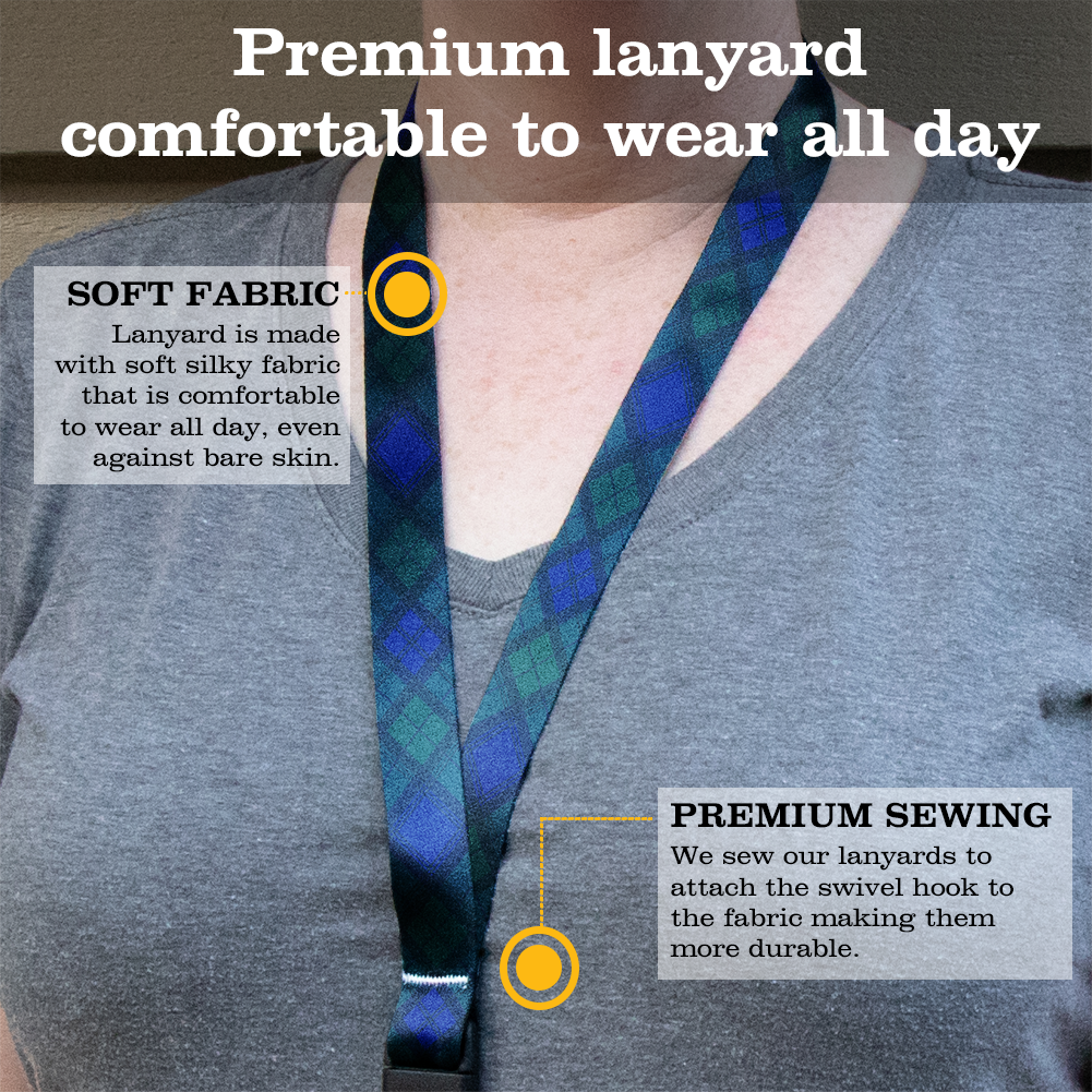 Blackwatch Plaid Premium Lanyard - with Buckle and Flat Ring - Made in the USA