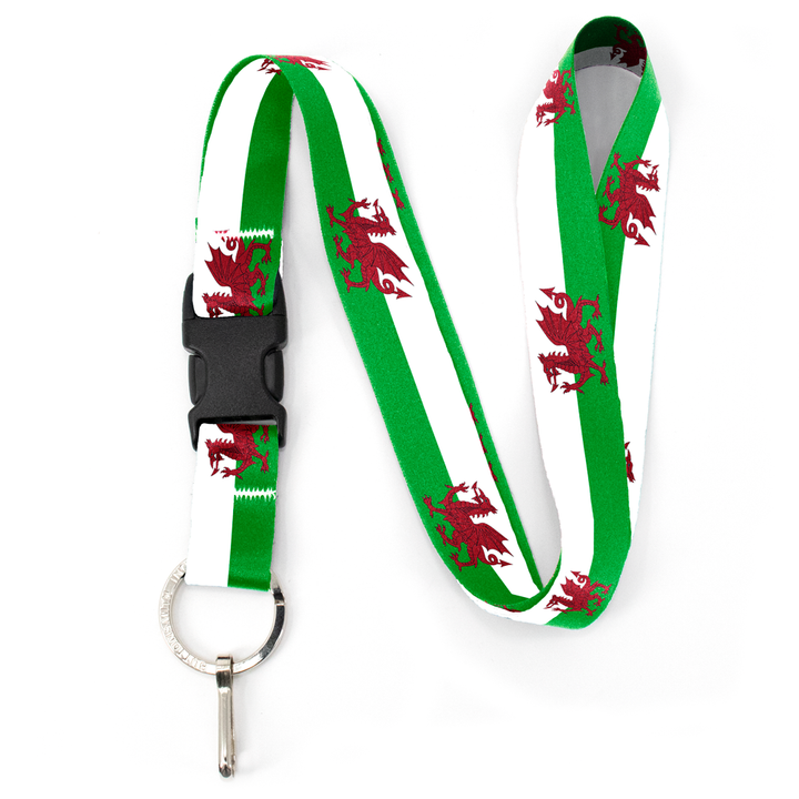 Flag of Wales Premium Lanyard - with Buckle and Flat Ring - Made in the USA