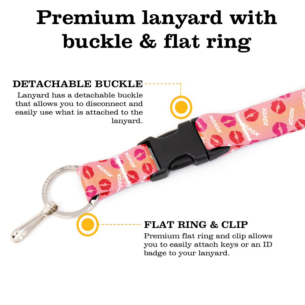 Kisses Blush Breakaway Lanyard - with Buckle and Flat Ring - Made in the USA