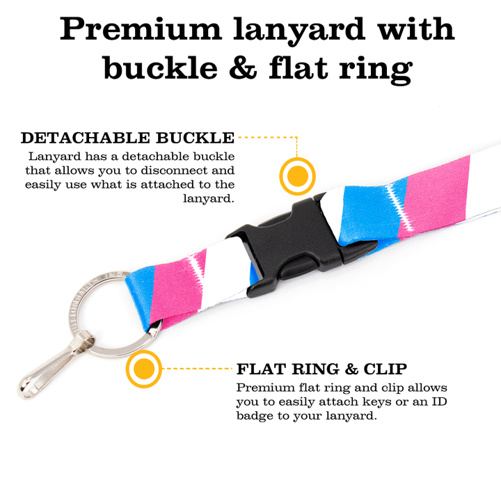 Transgender Pride Premium Lanyard - with Buckle and Flat Ring - Made in the USA