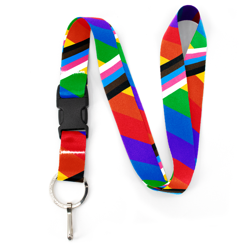 Rainbow Plus Pride Premium Lanyard - with Buckle and Flat Ring - Made in the USA