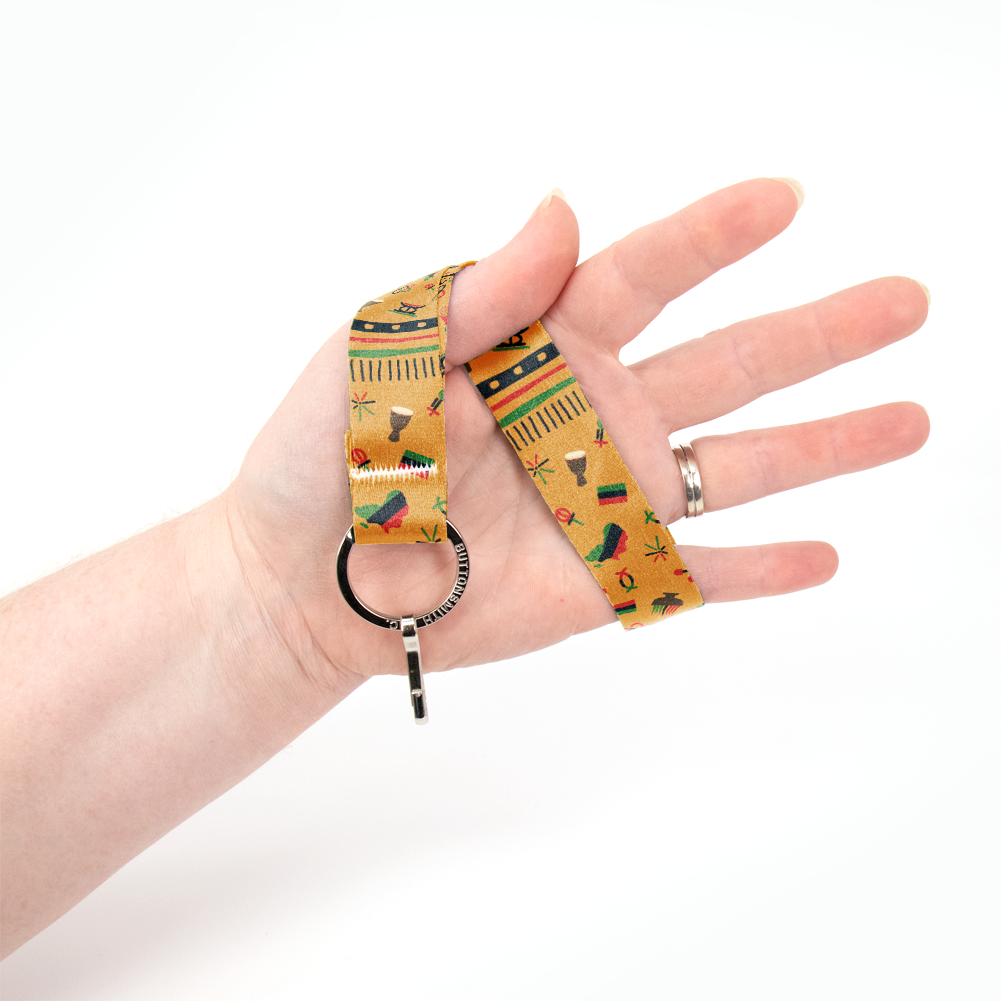 Kwanzaa Wristlet Lanyard - Short Length with Flat Key Ring and Clip - Made in the USA