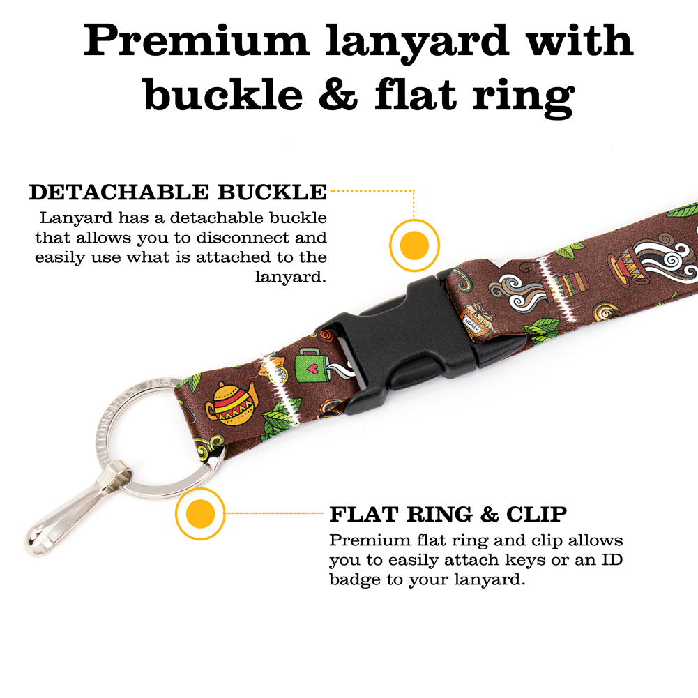 Tea Time Brown Breakaway Lanyard - with Buckle and Flat Ring - Made in the USA