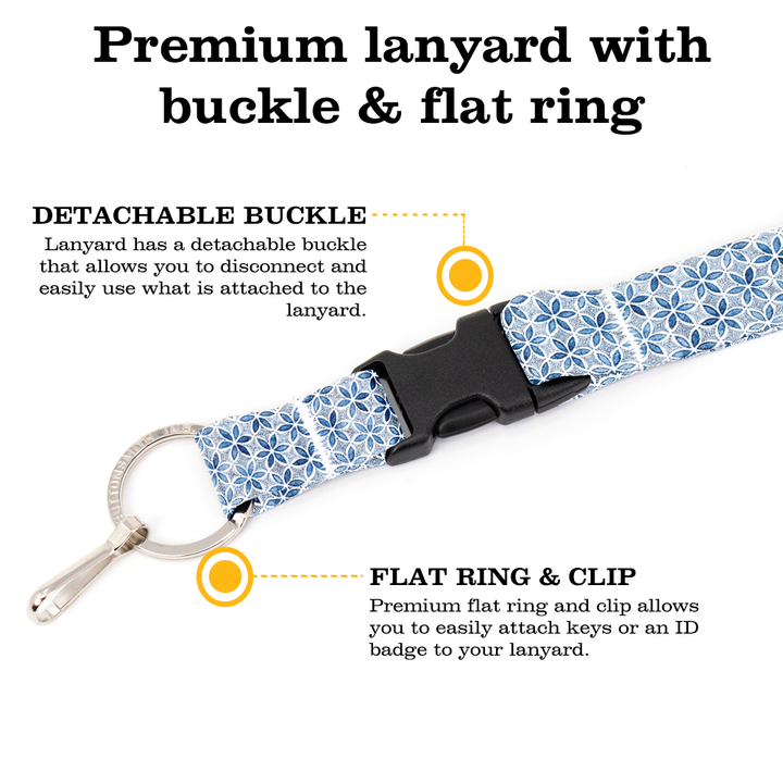 Blue Petals Breakaway Lanyard - with Buckle and Flat Ring - Made in the USA