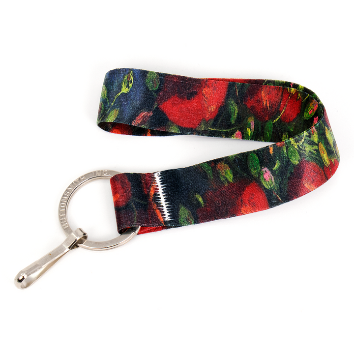 van Gogh Poppies Wristlet Lanyard - Short Length with Flat Key Ring and Clip - Made in the USA