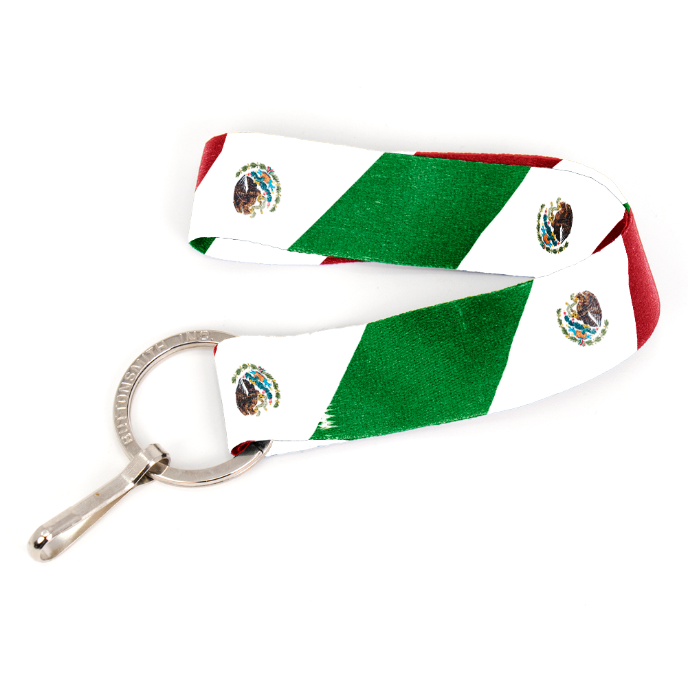 Mexican Flag Wristlet Lanyard - Short Length with Flat Key Ring and Clip - Made in the USA