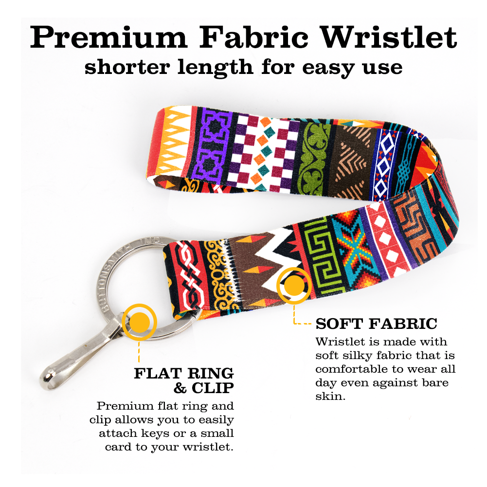 Multicultural Wristlet Lanyard - Short Length with Flat Key Ring and Clip - Made in the USA