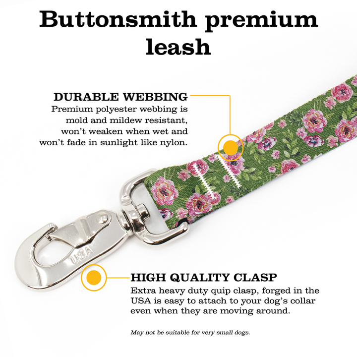 Peonies Green Fab Grab Leash - Made in USA