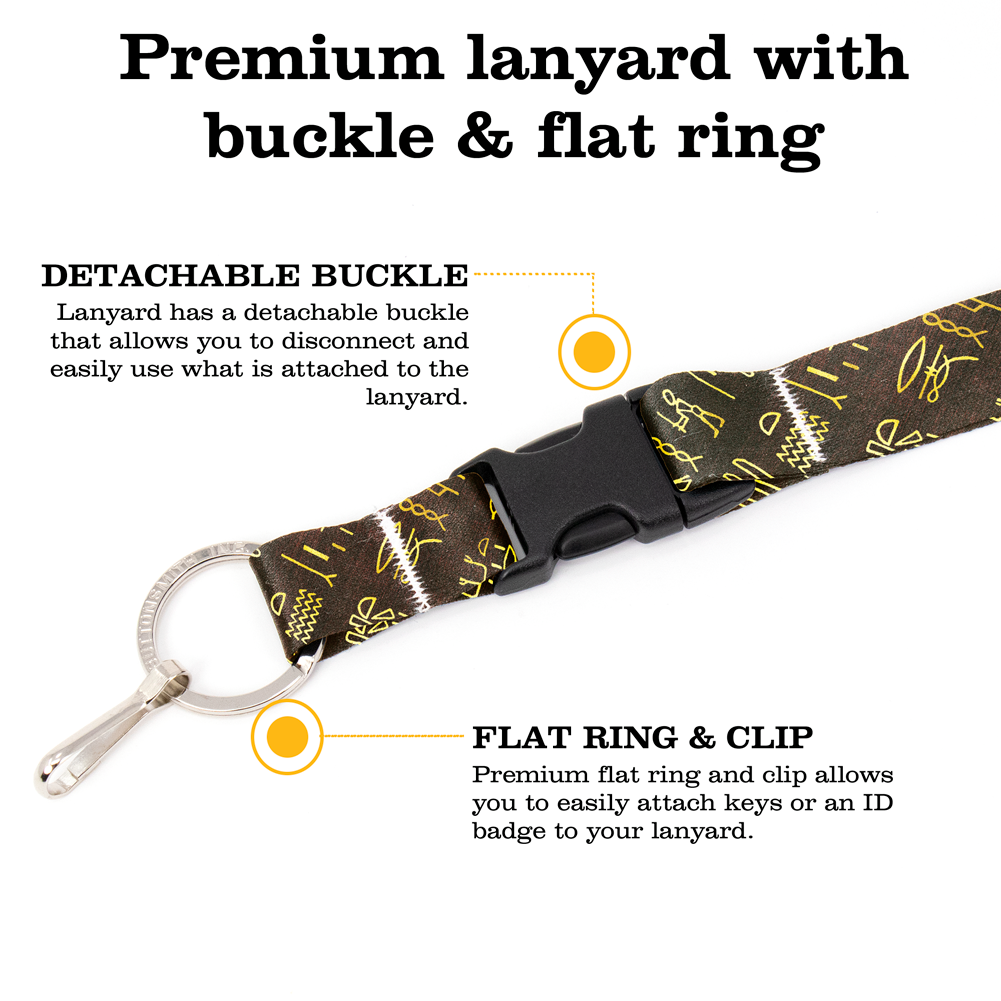 Egyptian Hieroglyphics Breakaway Lanyard - with Buckle and Flat Ring - Made in the USA