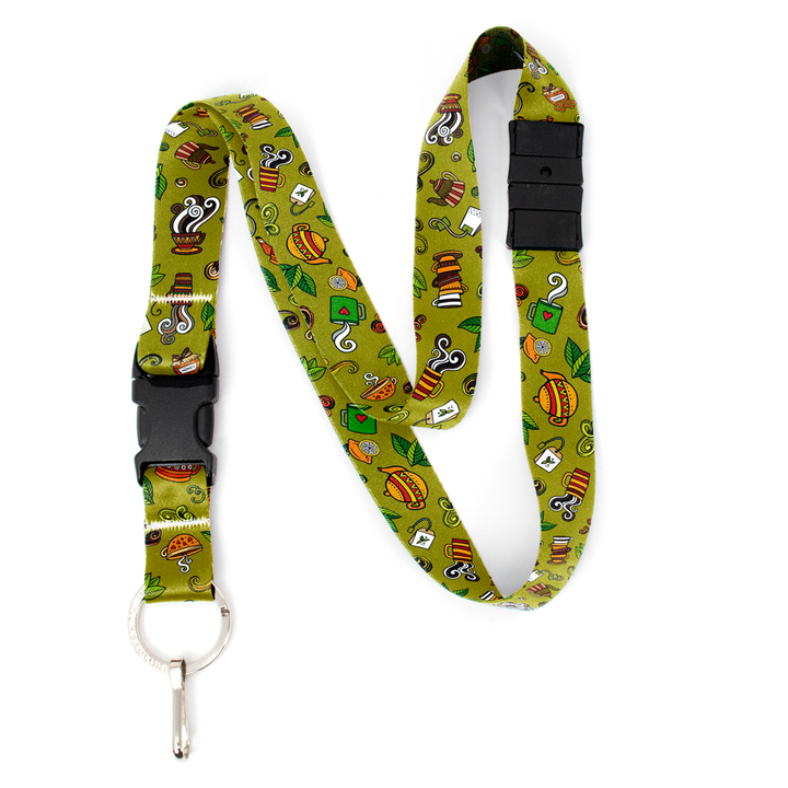 Tea Time Green Breakaway Lanyard - with Buckle and Flat Ring - Made in the USA