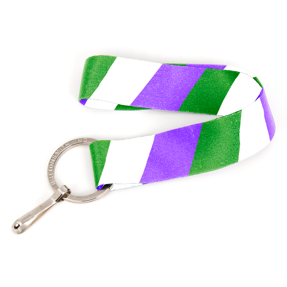 Gender Queer Pride Wristlet Lanyard - Short Length with Flat Key Ring and Clip - Made in the USA