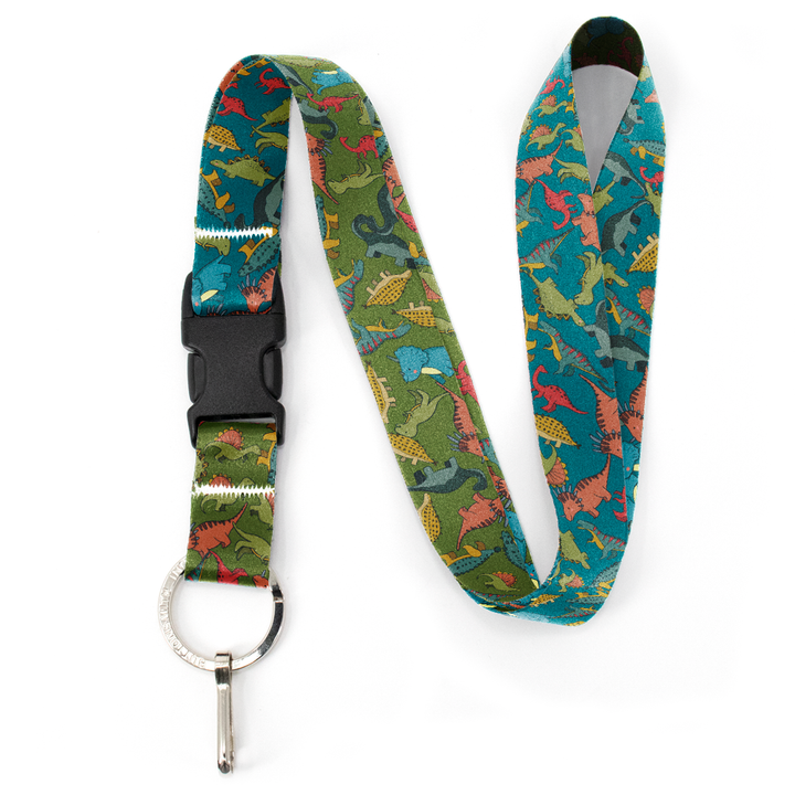 Dinosaurs Blue Premium Lanyard - with Buckle and Flat Ring - Made in the USA