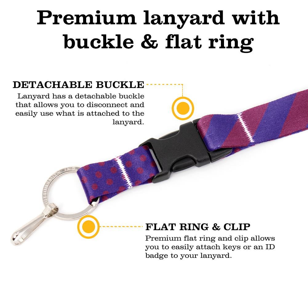 Magenta Stripes Premium Lanyard - with Buckle and Flat Ring - Made in the USA