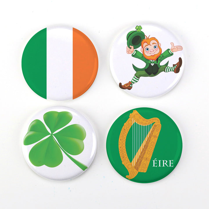 Buttonsmith® Ireland Refrigerator Magnet Set Featuring Lepruchaun and Shamrock Made in USA - Buttonsmith Inc.