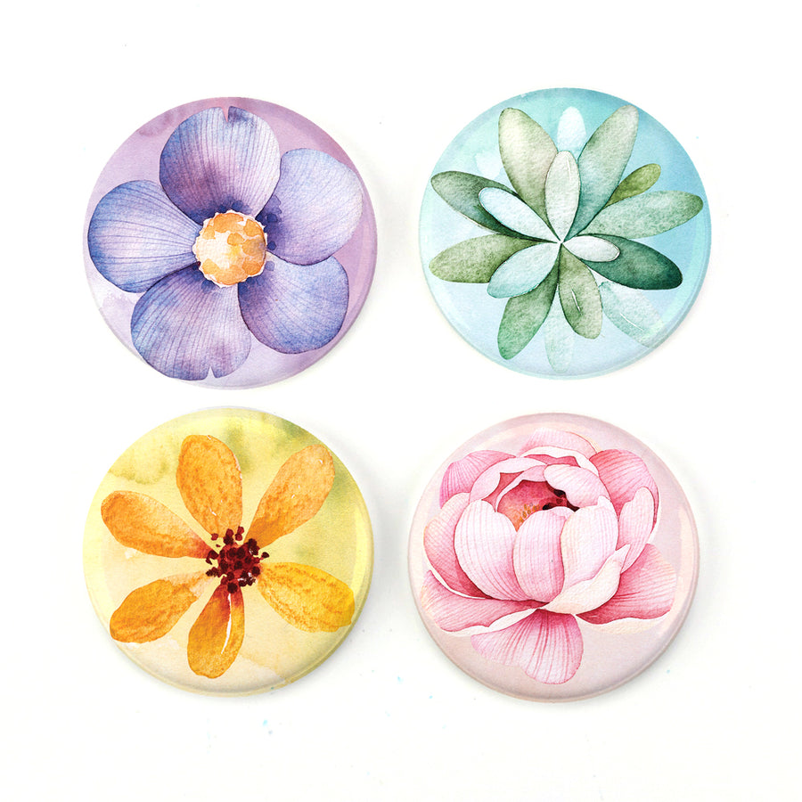 Buttonsmith® Watercolor Flowers 1.25" Magnet Set - Made in the USA - Buttonsmith Inc.