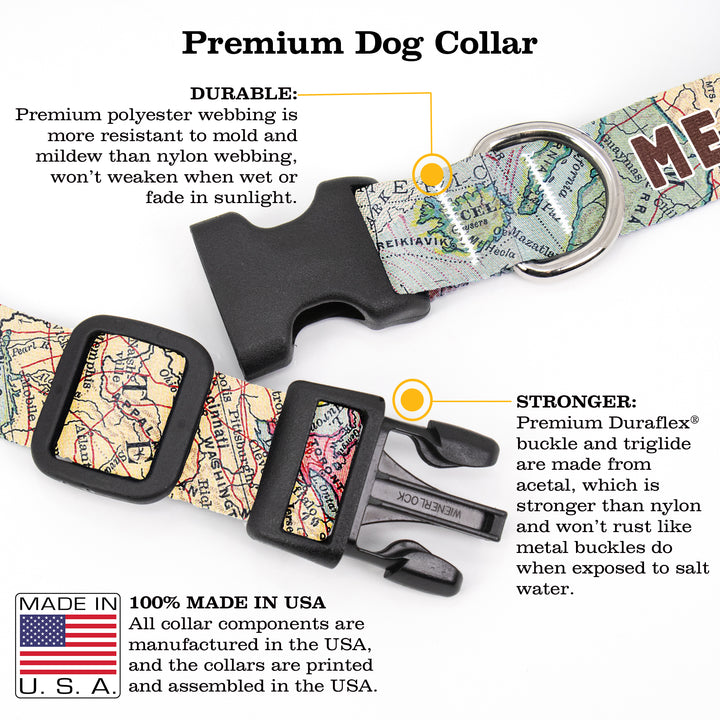 Map Custom Dog Collar - Made in USA