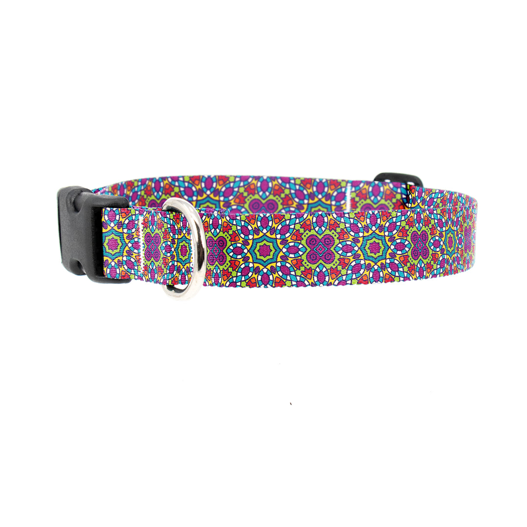 Moroccan Tiles MultiFlowers Dog Collar - Made in USA