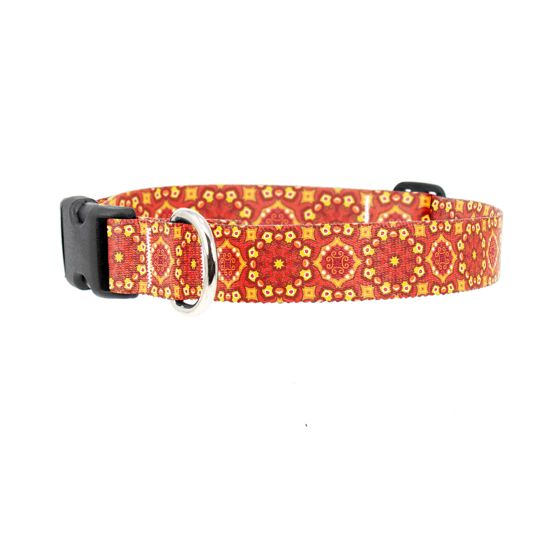 Moroccan Tiles Orange Dog Collar - Made in USA