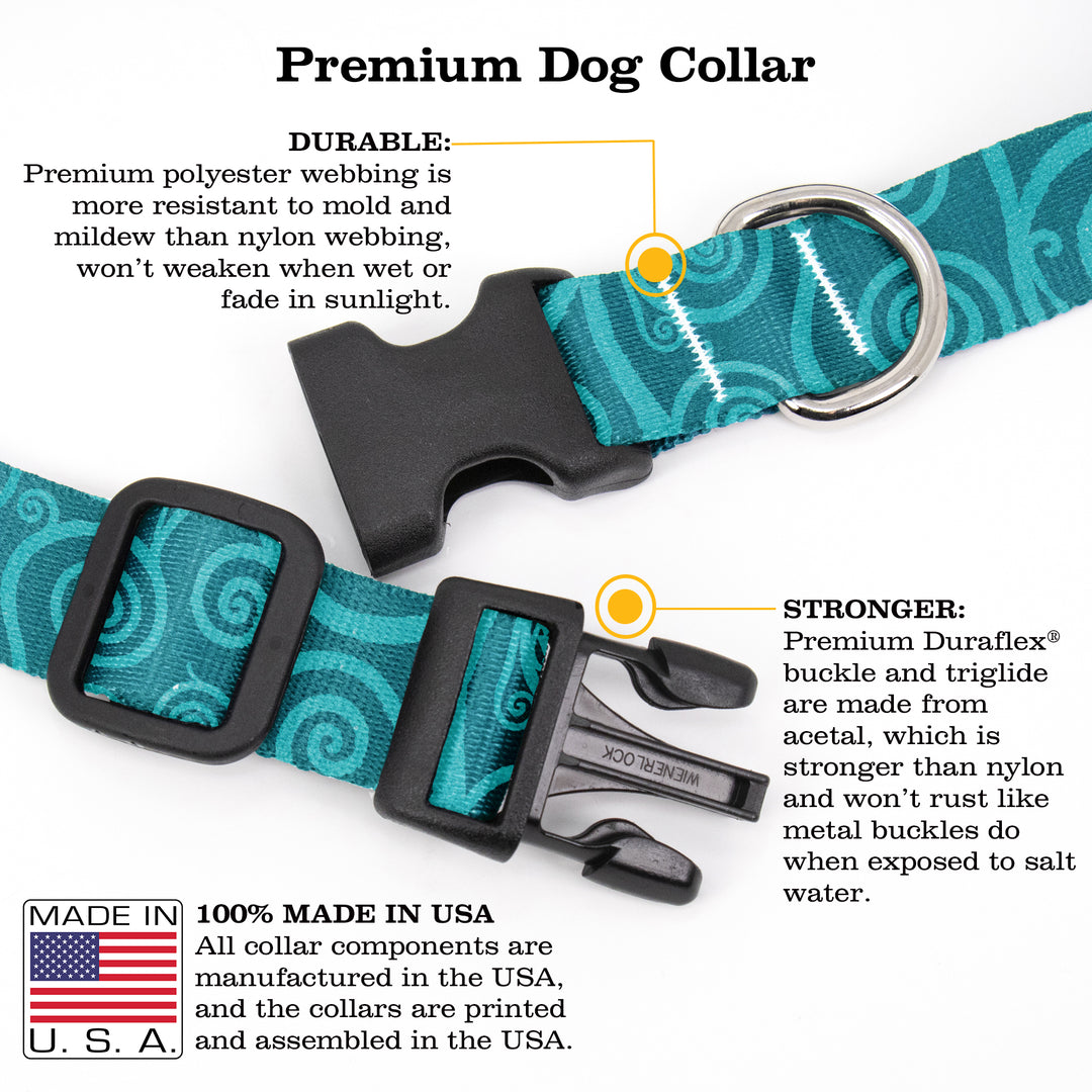 Swirls Aquamarine Dog Collar - Made in USA