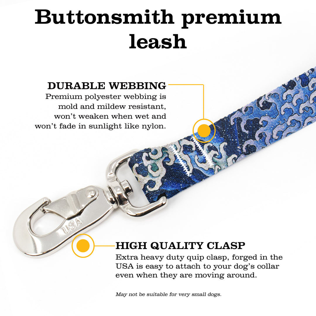 Hokusai Waves Fab Grabáµ€á´¹ Leash - Made in USA - 3 Handles - Heavy Duty Quick Clasp - Buttonsmith Inc.