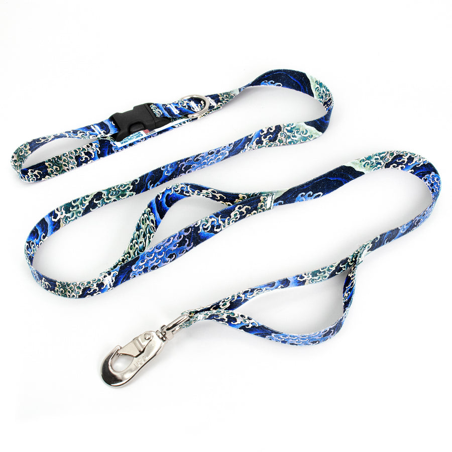 Hokusai Waves Fab Grabáµ€á´¹ Leash - Made in USA - 3 Handles - Heavy Duty Quick Clasp - Buttonsmith Inc.