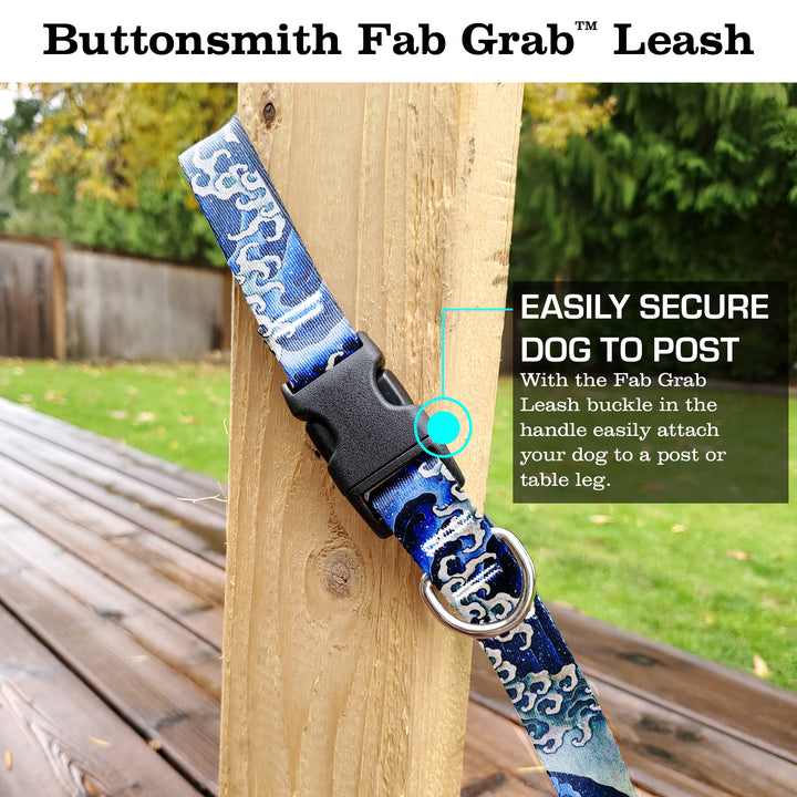 Hokusai Waves Fab Grabáµ€á´¹ Leash - Made in USA - 3 Handles - Heavy Duty Quick Clasp - Buttonsmith Inc.