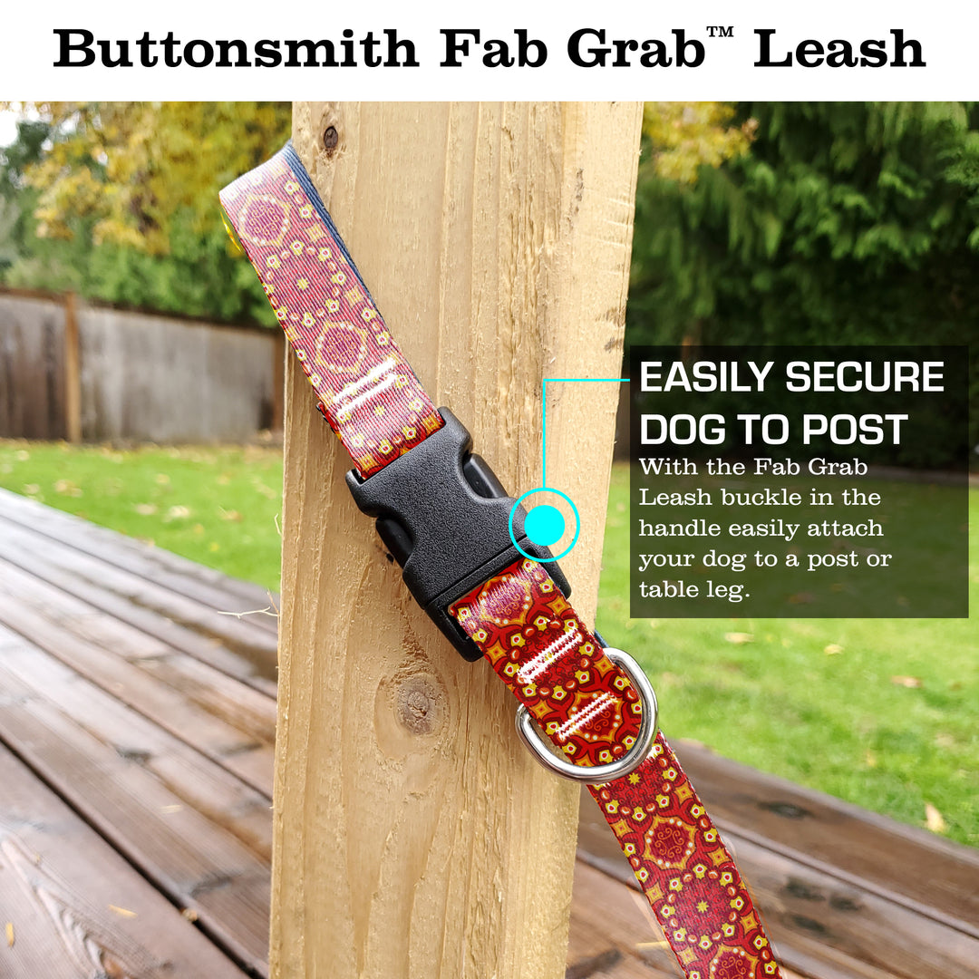 Moroccan Tiles Orange Fab Grab Leash - Made in USA