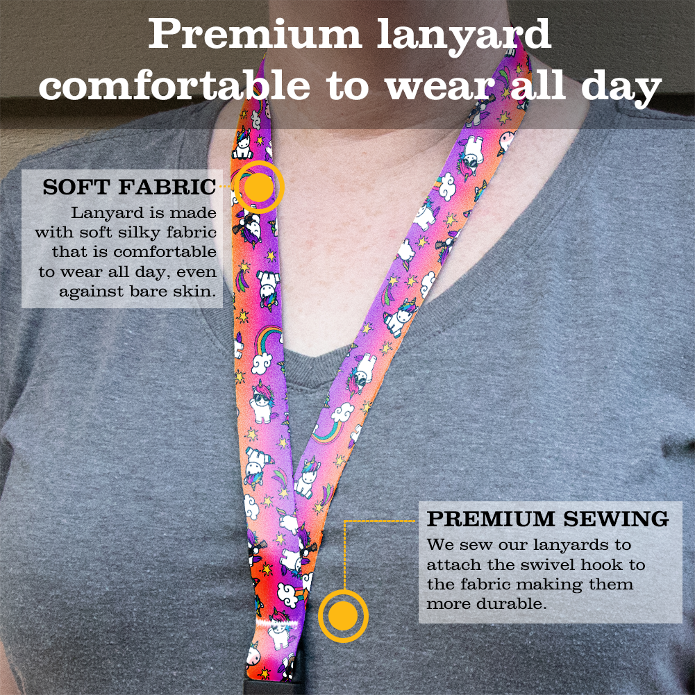 Unicorns Premium Lanyard - with Buckle and Flat Ring - Made in the USA