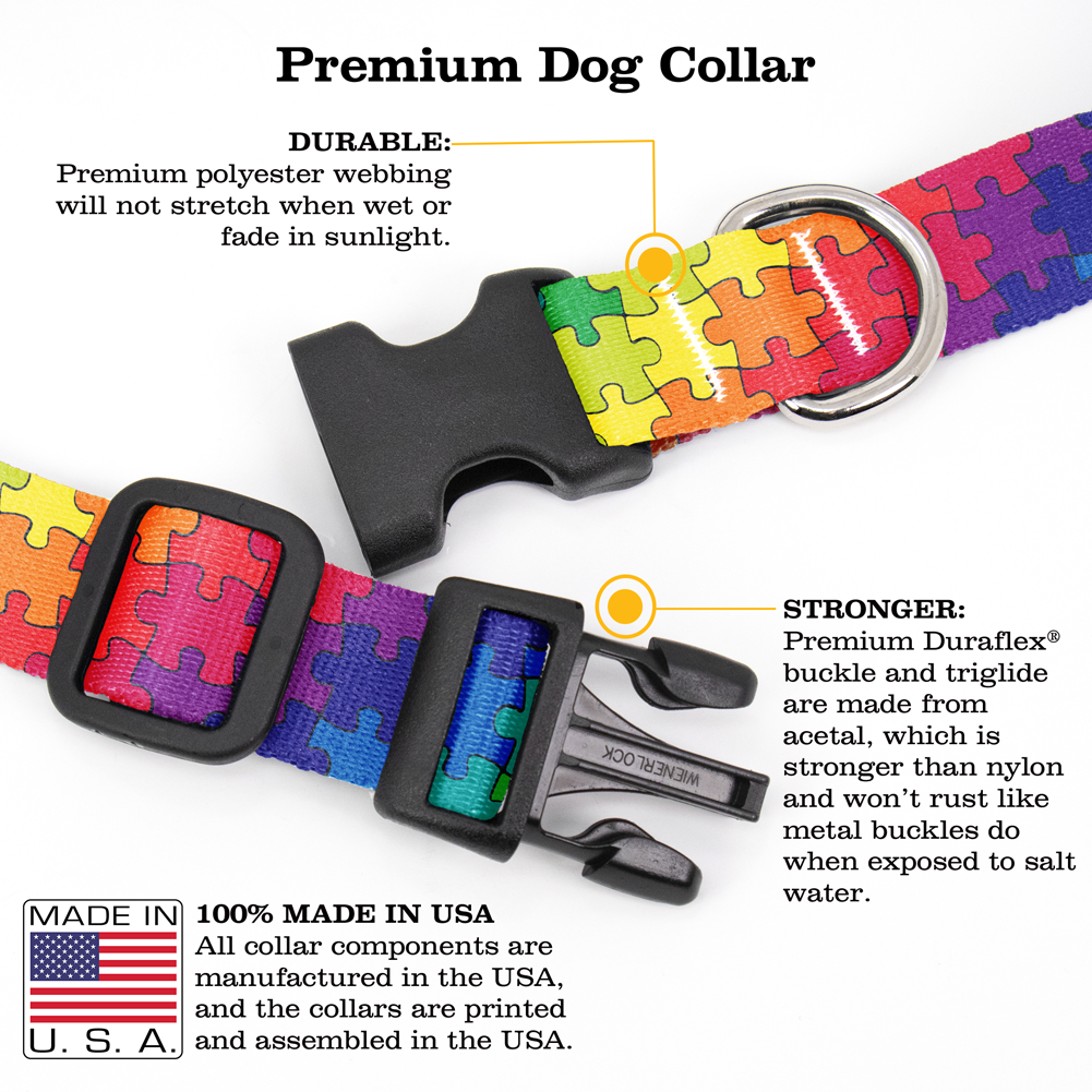 Rainbow Puzzle Dog Collar - Made in USA