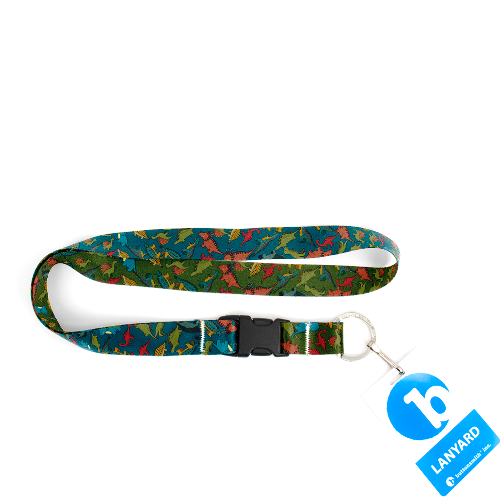 Dinosaurs Blue Premium Lanyard - with Buckle and Flat Ring - Made in the USA